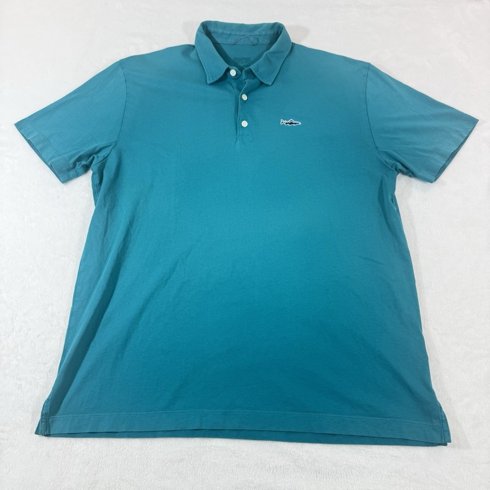 Patagonia Men's Turquoise Trout Fitz Roy Polo Shirt Mens Sz Large Outdoor Camp